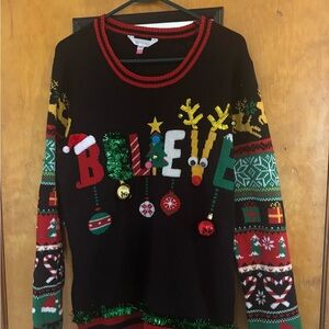 Festive Christmas Sweater with Believe Design 2xl